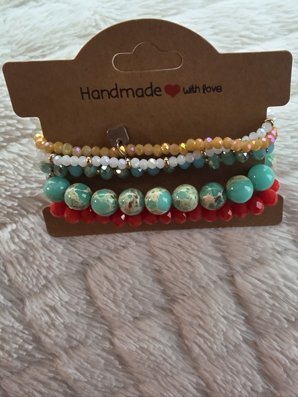 Bundle 5 Stretch Bracelets Red, Aqua, Peach,White